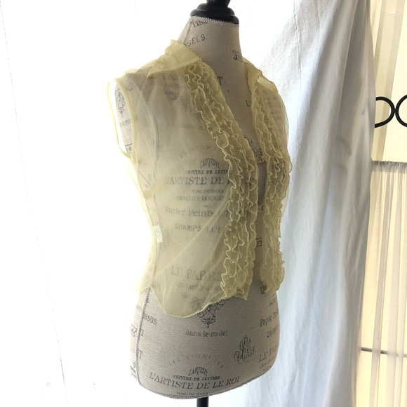 Vintage Sheer Yellow Ruffle Sleeveless Blouse - Picture 4 of 14